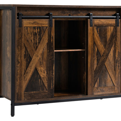 Industrial Style Sideboard By . Rustic Brown. Buffet Cabinet With Sliding Door. Adjustable Shelf. 35.5" W X 13.5" D 30" H Sideboard. Brown Color. Doors And Shelves For Living Room.