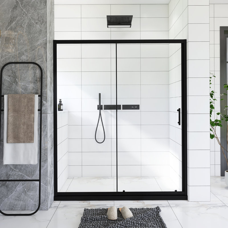 60.In W X 72.In H Single Sliding Shower Door, 1/5 Inch Thick Clear Tempered Glass Shower Door With Stainless Steel Handle