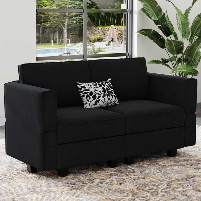 Nakash 3-Piece Symmetrical Modular Sectional Loveseat Upholstered Velvet Storage Apartment 2-Seat Sofa, Black