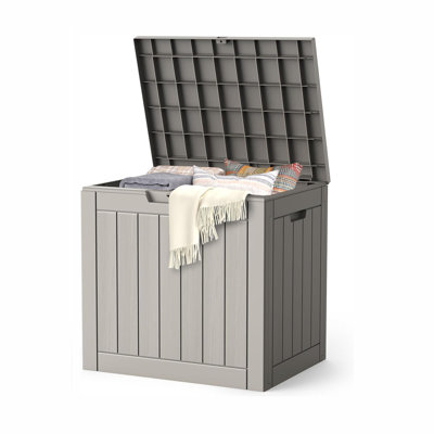 Boîte de rangement imperméable DIDADI, boîte de rangement pour l'extérieur, bac de rangement pour terrasse, résistant aux intempéries (gris, 31 gallons)