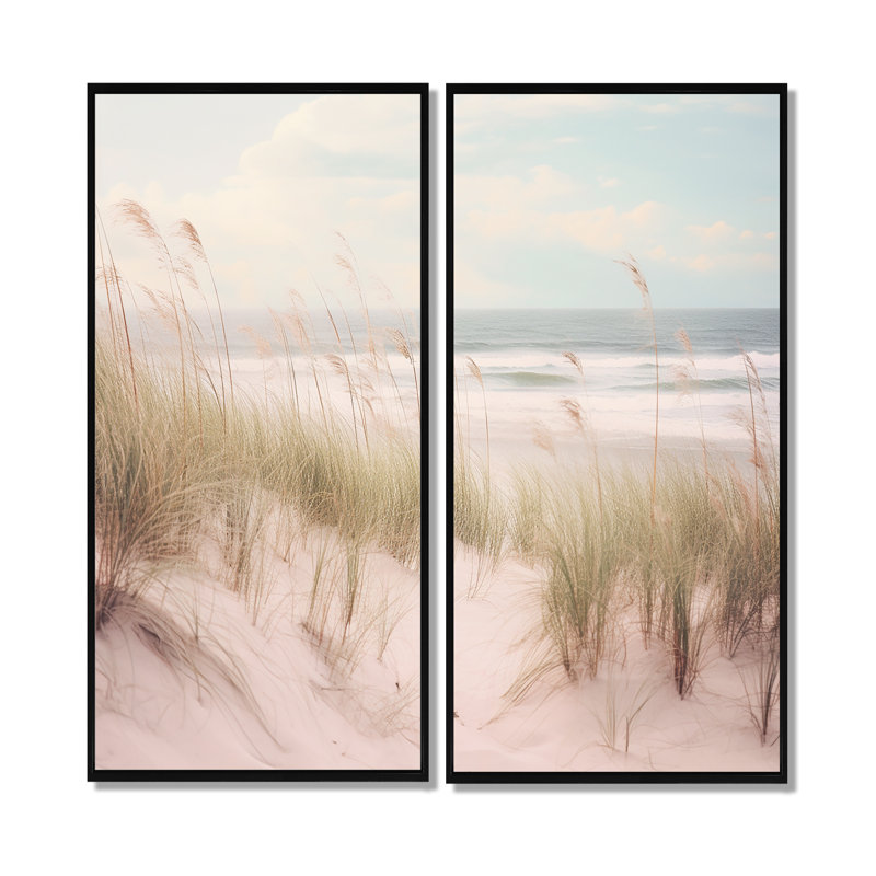 «Ocean Spring Bliss Tender Pastel Beach Grass» - art mural nautique rose, H 40 po x l 40 po, Noir