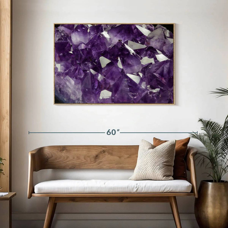 Cristal améthyste mauve, Cadre flottant en bois naturel, 43 po x 29 po