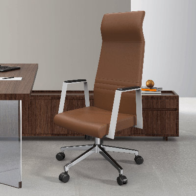 Sledmere High-Back Leather Office Chair – Ergonomic Executive, Task & Conference Chair with Swivel, Tilt, Upholstered Seat & Iron Frame for Home Offic by Orren Ellis