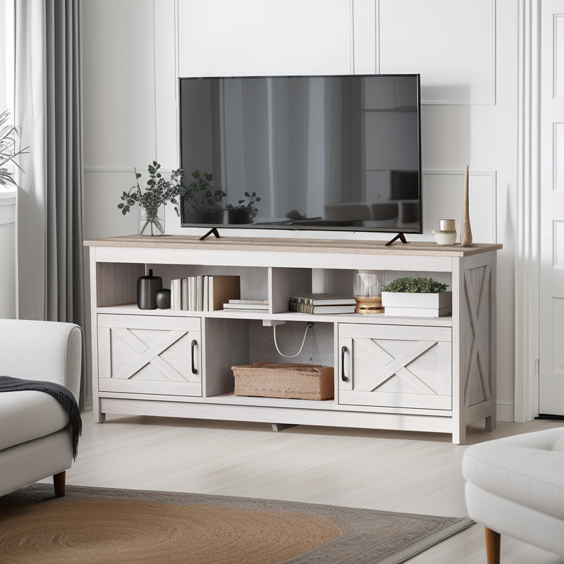 Meuble télé 59,00 po Leighia, Blanc/chêne, 59"