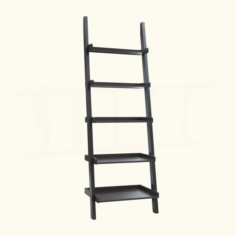 Modern 5-Tier Ladder Bookcase with Multi-Depth Shelves & Rounded Corner Barriers 