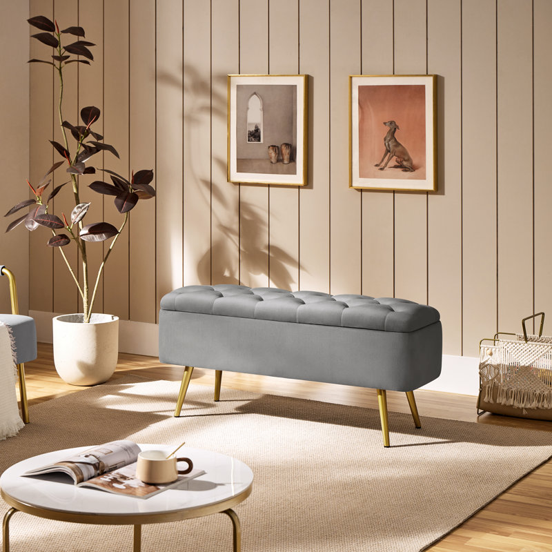 Himel Upholstered Storage Bench, Gray