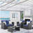 4-Piece Wicker Patio Conversation Set With Glass Table And Blue Cushions-477624453-477624570