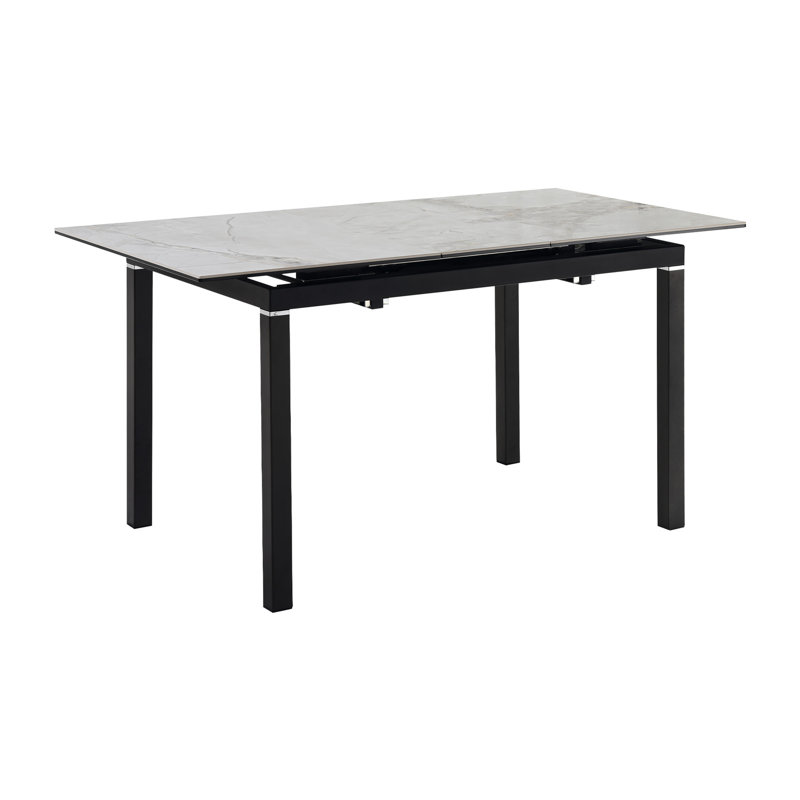 Jantsen 59" Wide Extendable 4 Legs Dining Table in Stone and Metal