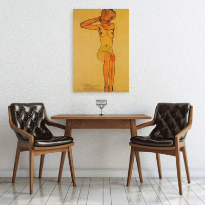 Seated Female Nude With Right Arm Classic Contemporary Wall Art Print by Egon Schiele - 1 Piece Wrapped Canvas Wall Art