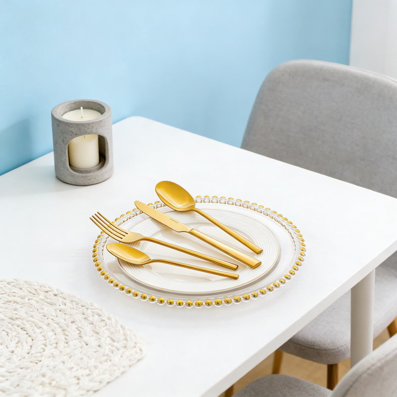 Ensemble de couverts 20 pièces en or, service d'argenterie en acier inoxydable forgé de qualité supérieure pour 4 personnes, ensemble de couverts poli miroir et lavable au lave-vaisselle pour la maison, la cuisine, le mariage et la fête
