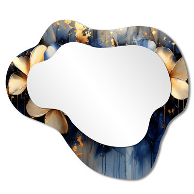 Golden River Of Aqua Plumeria Blossom I - miroir mural asymétrique Plumeria, miroir de coiffeuse traditionnel, imprimé sur métal