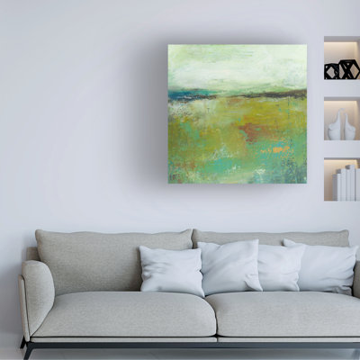 Art mural sur toile tendue - Lesley Birch «Turquoise and Gold 1», décoration murale pour le salon, la chambre à coucher ou le bureau - 18 x 18