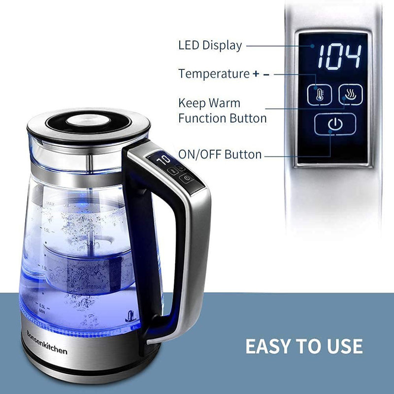 Bonsenkitchen 1.54 Quarts Glass Electric Tea Kettle