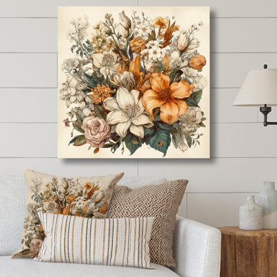 «Ryliegh Cream and Orange Flowers Bouquet L'interpretation I», reproduction sur toile