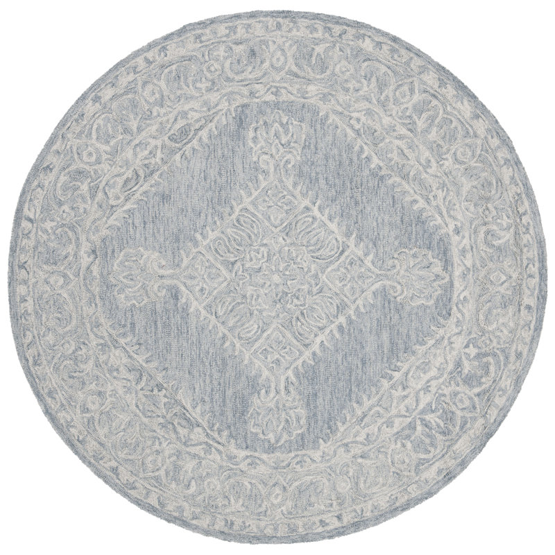 Jones Street Hand Tufted Wool/Cotton Oriental Rug in Gray, Round 5'