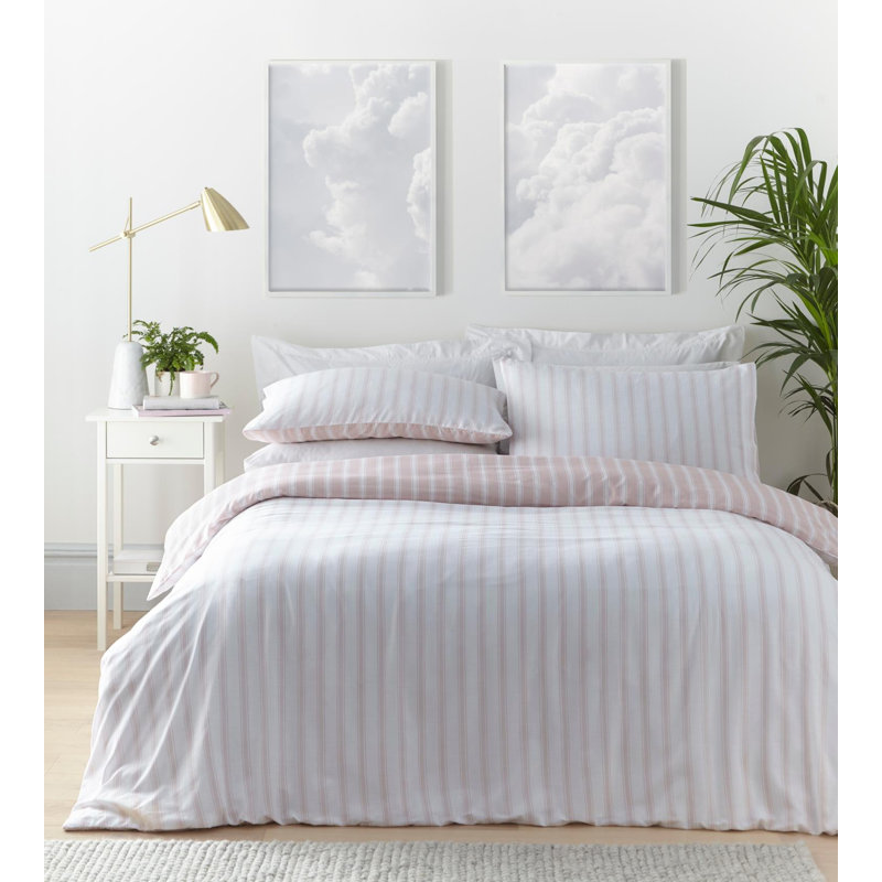Polyester Striped Duvet Cover Set with Pillowcases, 200 x 200cm Duvet Cover + 2 Standard Pillowcases, Pink