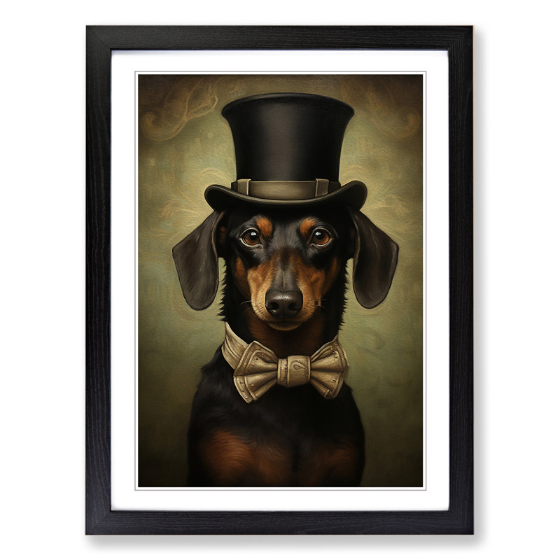 Dachshund Realism - Single Picture Frame Print on Wood, 46cm H x 34cm W x 2cm D, Black