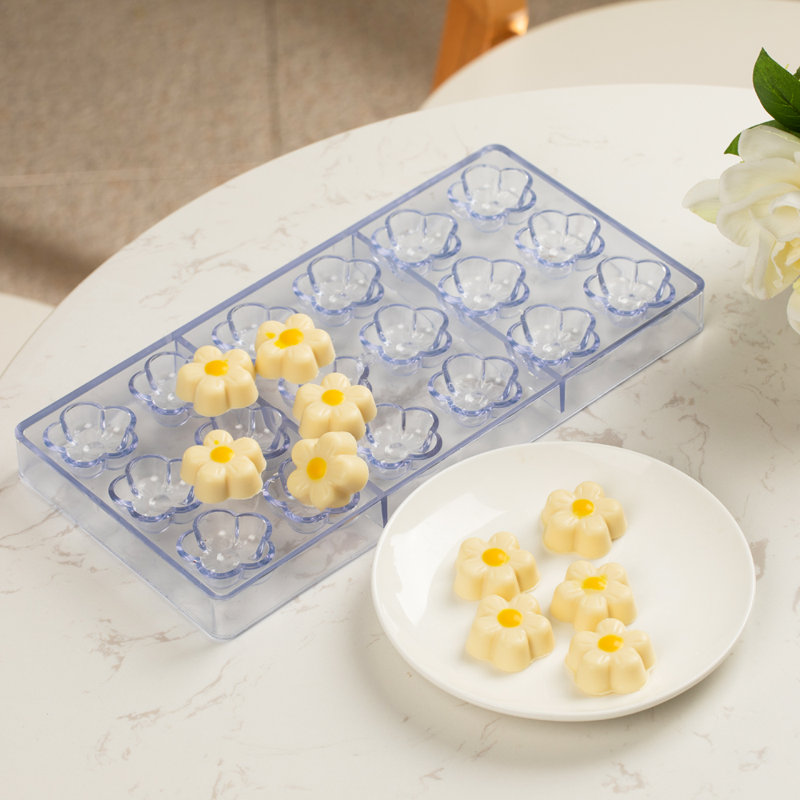Moule à fleurs en plastique 10,8 x 5,3 pouces, 1 moule à bonbons - 18 cavités, résistant au congélateur, plateau en chocolat transparent en polycarbonate, qualité alimentaire