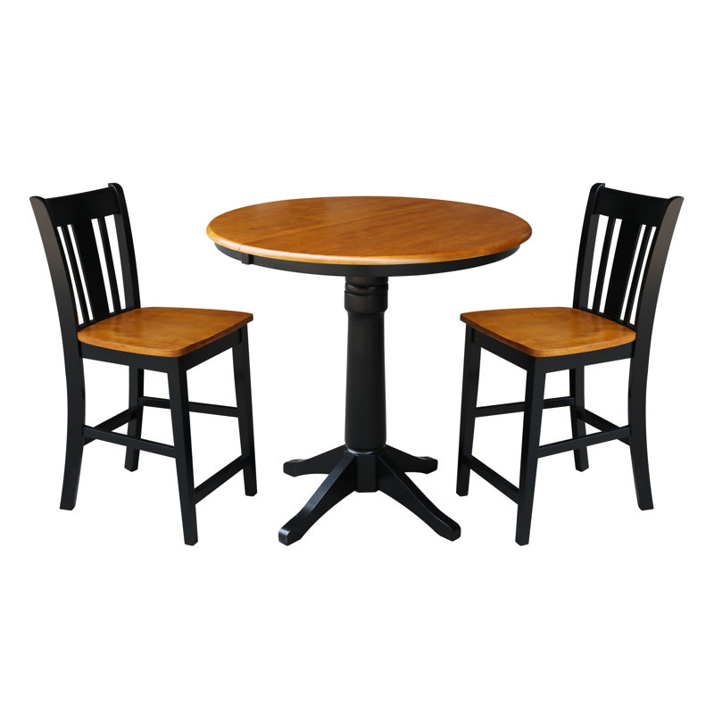 Counter Height Extendable Rubberwood Solid Wood Dining Set, 3, Washed Grey Taupe