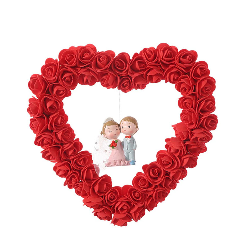 Couronne de Saint-Valentin, décorations de mariage en forme de cœur en forme de couronne de rose en soie, porte-fenêtre suspendu pour la décoration