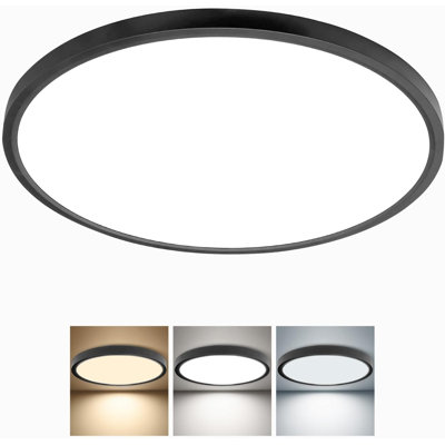 24 Inch Large LED Flush Mount Ceiling Light 50W, 5480LM, 3000K/4000K/6000K CCT Selectable Super Slim Low Profile Round Flat Panel Light (Black 1PK)