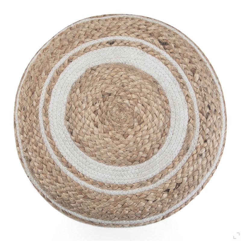 18 Inch Wide Round Braided Pouf In Natural Jute And Cotton