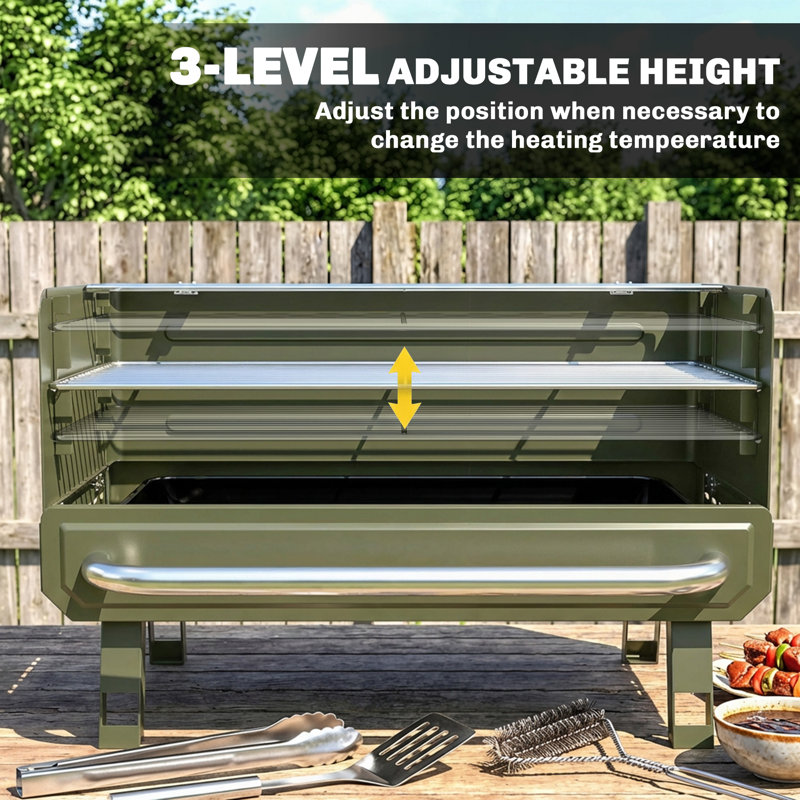 Outsunny 52cm W Portable Charcoal Grill, Green