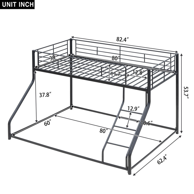 Black Metal Twin XL Over Queen Bunk Bed – Space-Saving, Durable Steel Frame, Modern Kids’ Bunk Bed