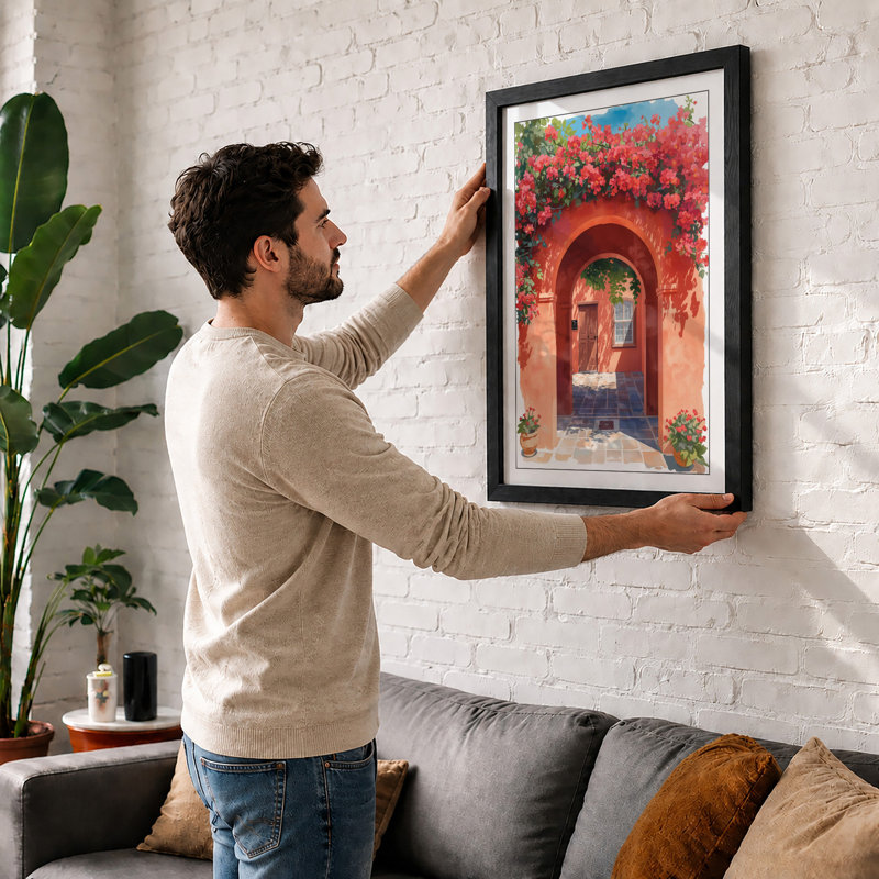 Archway in Red Bougainvillea Coastal - Framed Print, A1 - 84.1 x 59.4 cm, Unframed