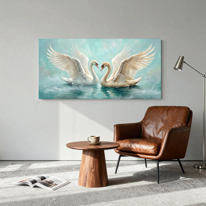 Ensemble de 1 tableau sur toile « Swan Love », L 40 po x H 20 po, Toile tendue