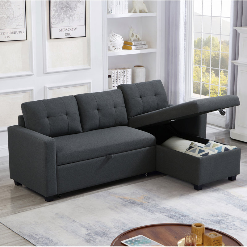 Canapé modulaire rembourré escamotable avec méridienne de rangement, canapé d'angle convertible