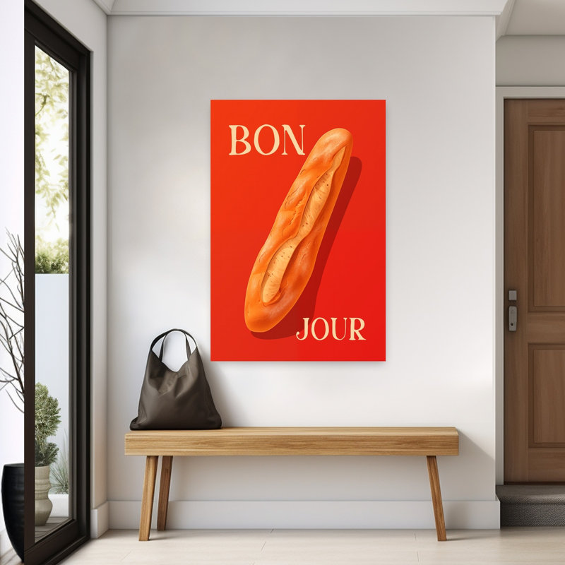 Art mural rétro classique Bonjour, baguette française, H 60 po x l 40 po
