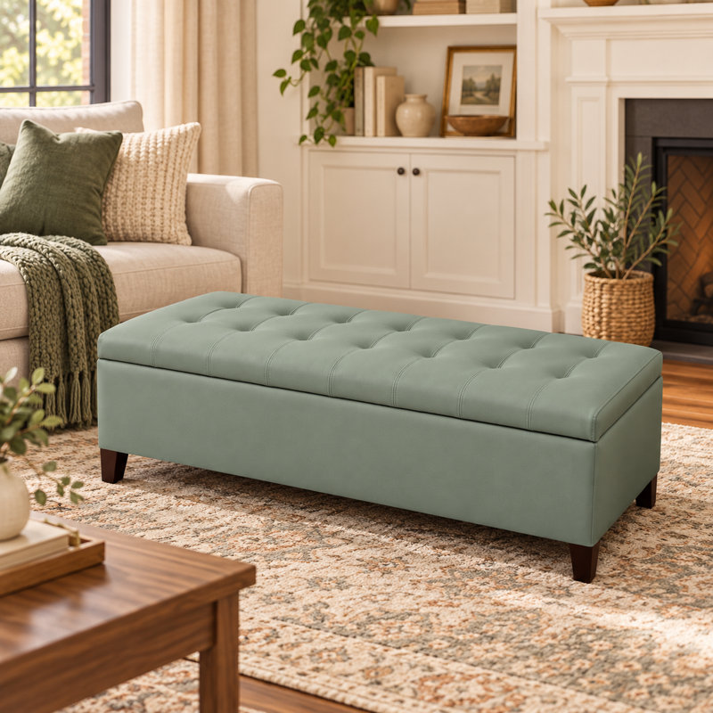 Banc de rangement en simili cuir Loggins, Vert grisâtre