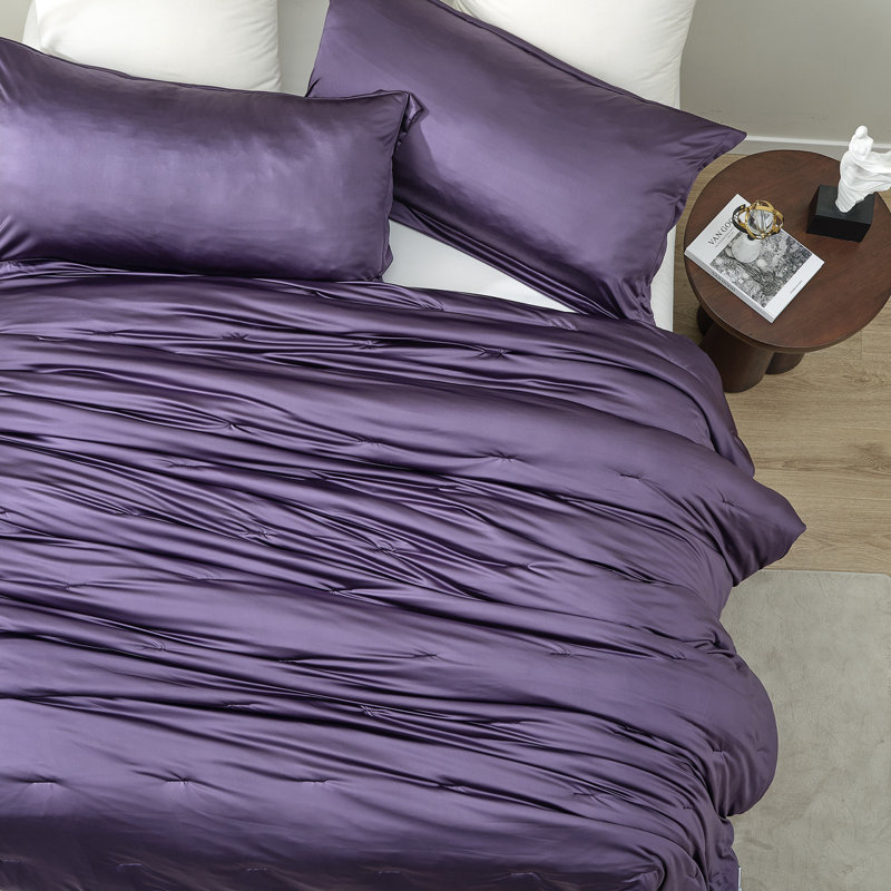 Satin Summer - Coma Inducer® Oversized Queen Comforter Set - Purple Plumeria, Queen Comforter + 2 Standard Shams, Purple