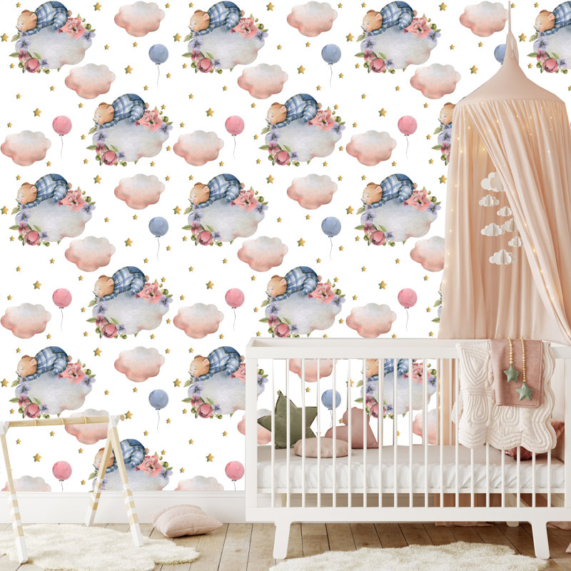 Rouleau de papier peint adhésif pour chambre de bébé L 10 pi x 24 po Idalene