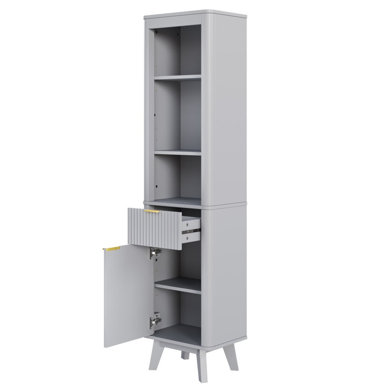 68" H Tall Bathroom Storage Cabinet With  Adjustable Shelves And One Drawer & Door, Storage Cabinet For Bathroom, Living Room, Entryway & Kitchen, Gray