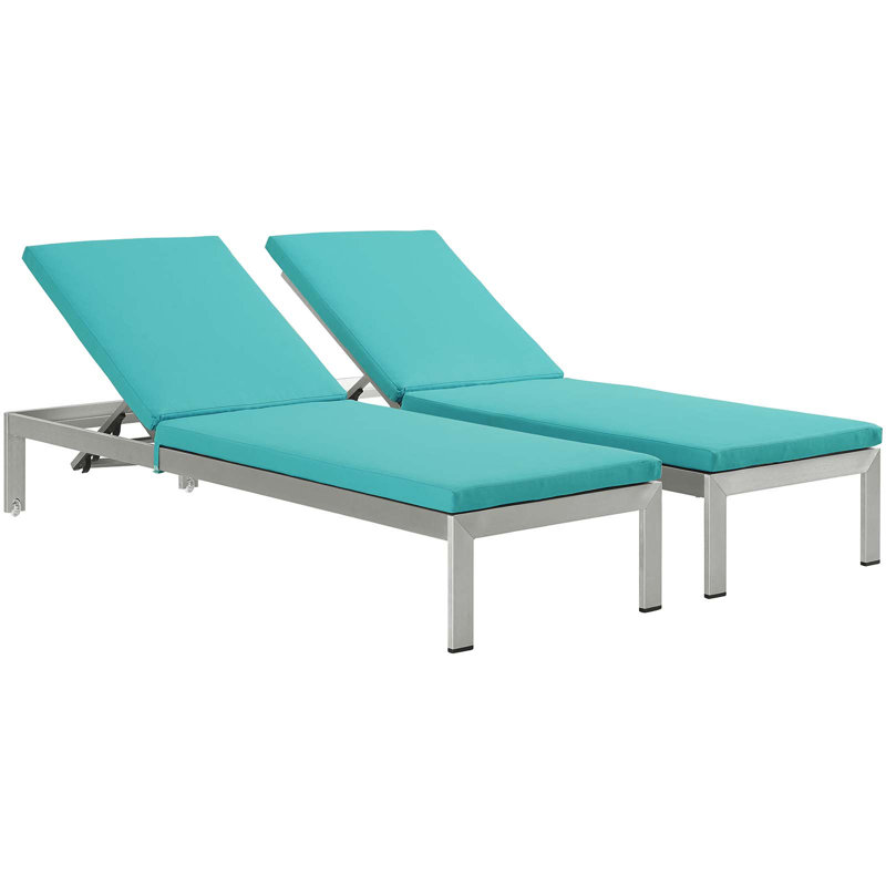 Shore Outdoor Patio Aluminum Chaise with Cushions, Turquoise