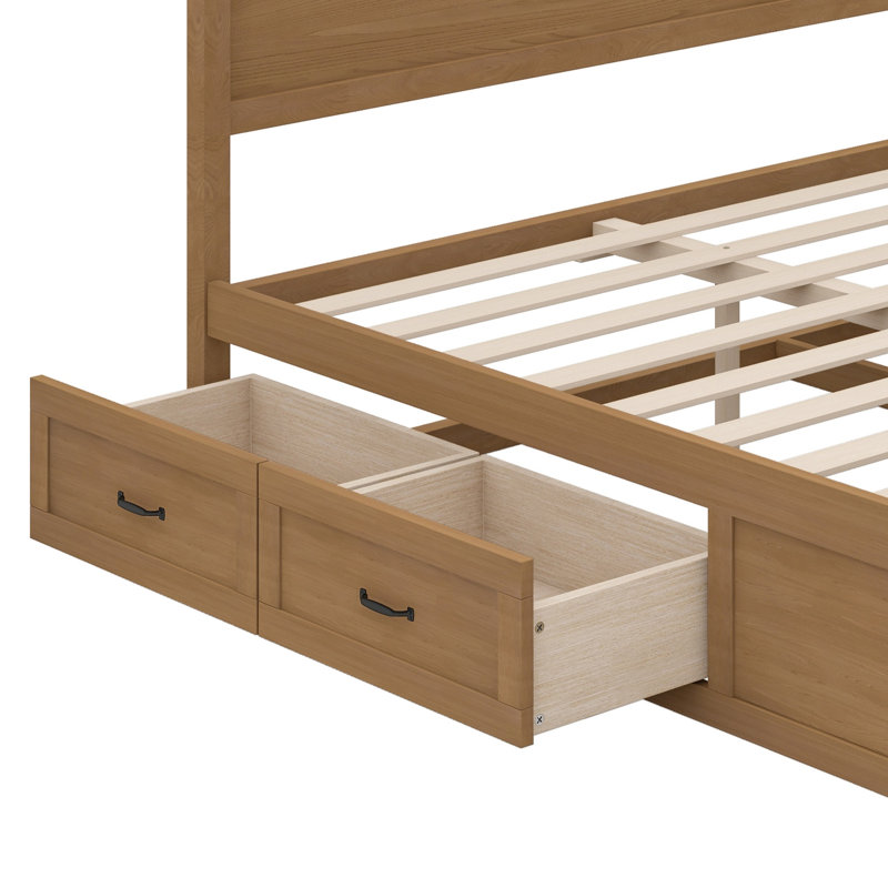 Base de lit avec rangement moderne en bois avec 6 tiroirs, lit plateforme avec support en lattes de bois, Dérive en mer