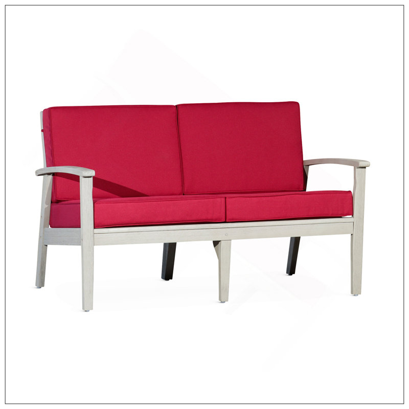 Causeuse en eucalyptus avec coussins, finition gris bois flotté, Gris, Rouge