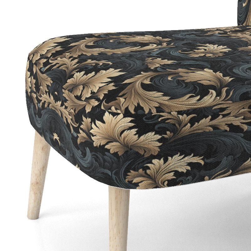 Chaise d'appoint décorative noire et dorée Flower Blossoms III - Velours rembourré bohème et éclectique