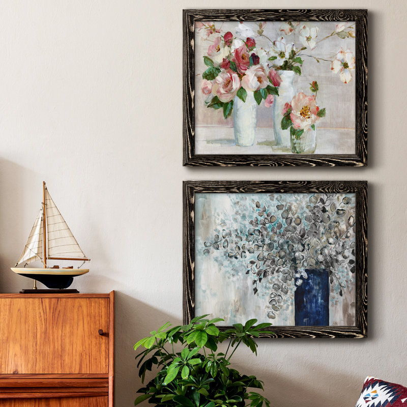 Shades Of Blush - Ensemble de 2 peintures sur toile encadrées, H 24 po x l 36 po x P 1,5 po, Cadre noir