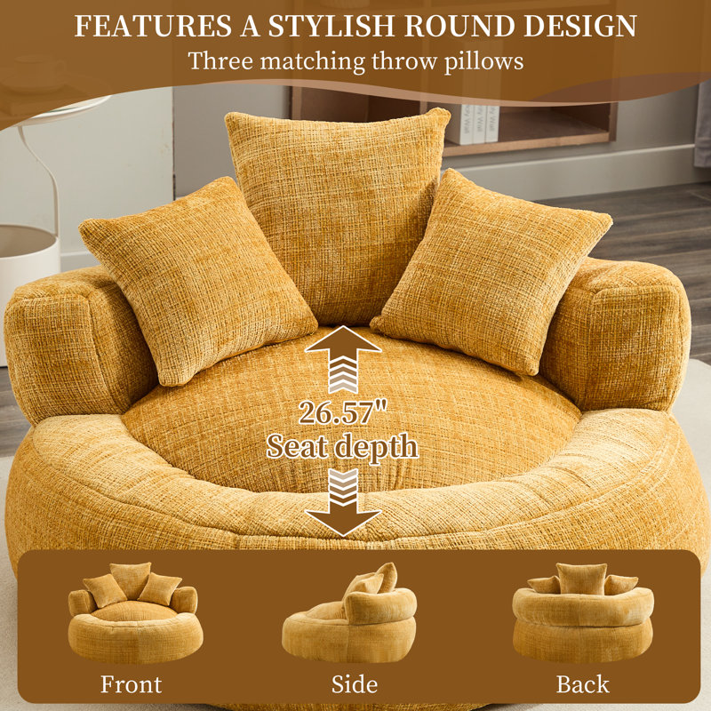 Foam Bean Bag Chair for Adults, 41.7" Round Bean Bag Sofa, Soft Chenille Lounge Chair for Teens, Bedroom & Living Room