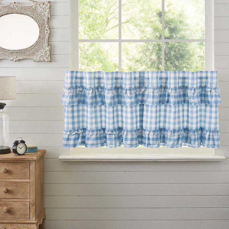 Annie Buffalo Check Cotton Cafe Curtain, Dusk Blue, 72" W x 24" H