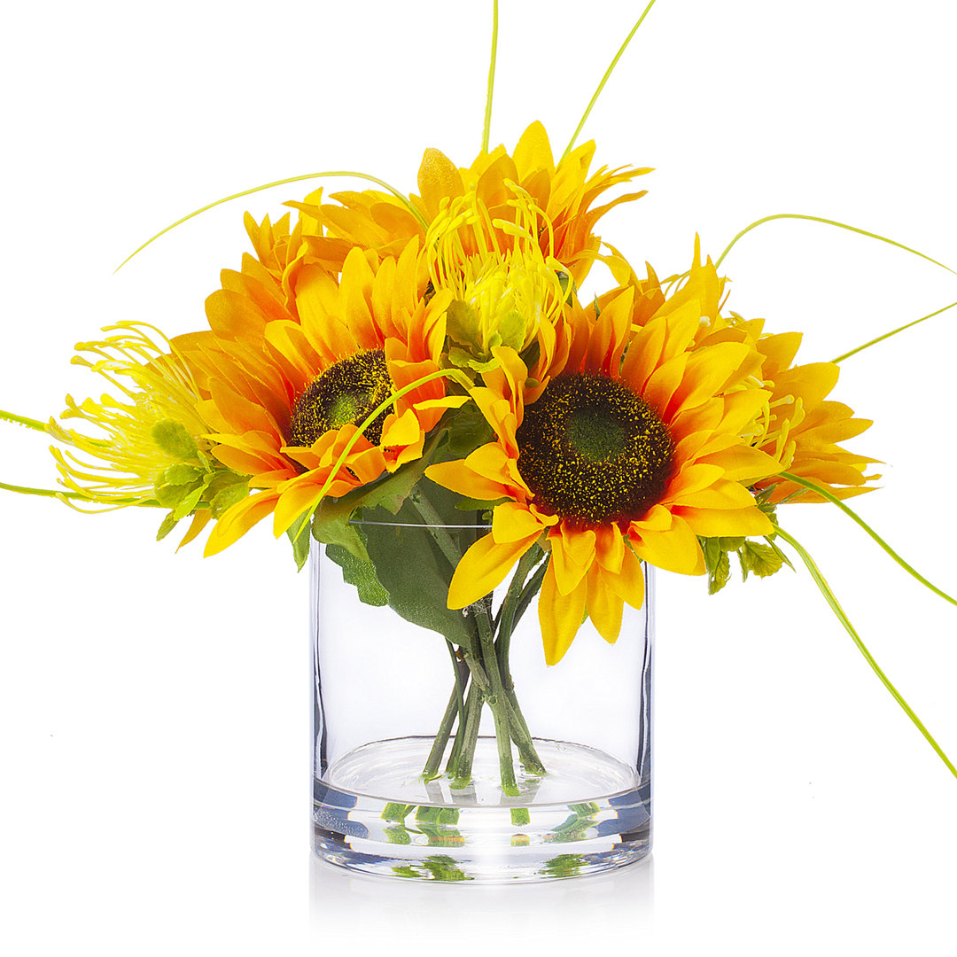 Faux Silk Sunflower Arrangement in Vase Primrue