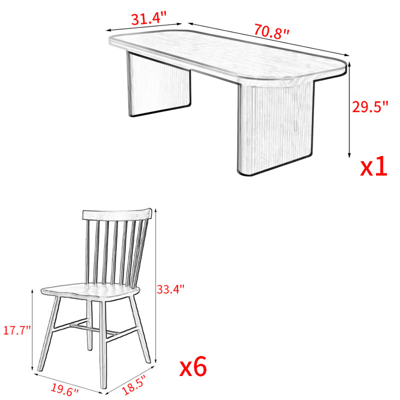 Table de salle à manger simple en bois massif de style américain Tomia, H 29,5 po x L 70,8 po x l 31,4 po