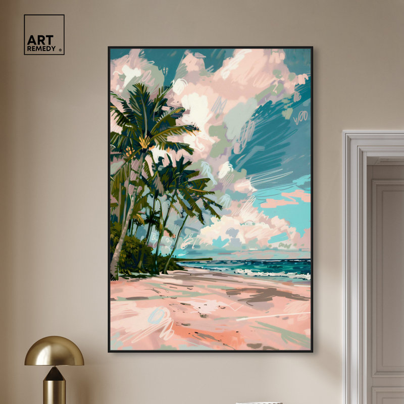 Art Remedy, paumes sous le soleil, cadre côtier coloré 57714, Cadre doré, H 55 po x l 37 po