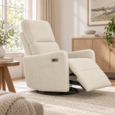 Petit fauteuil inclinable pivotant électrique, fauteuil inclinable en velours beige avec port USB pour adultes
