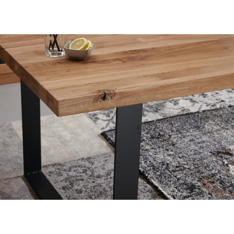 Montreux Oak Solid Wood Top Metal Base Dining Table, 76cm H x 180cm W x 90cm D, Ecru