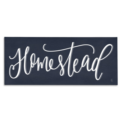 Homestead Phrase Navy Blue Farmhouse Sign Elegant Typography by House Fenway - Textual Art