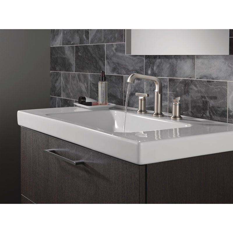 Robinet de salle de bain surdimensionné à 3 trous Tetra, robinet de lavabo à 2 poignées avec bonde, Acier inoxydable Lumicoat